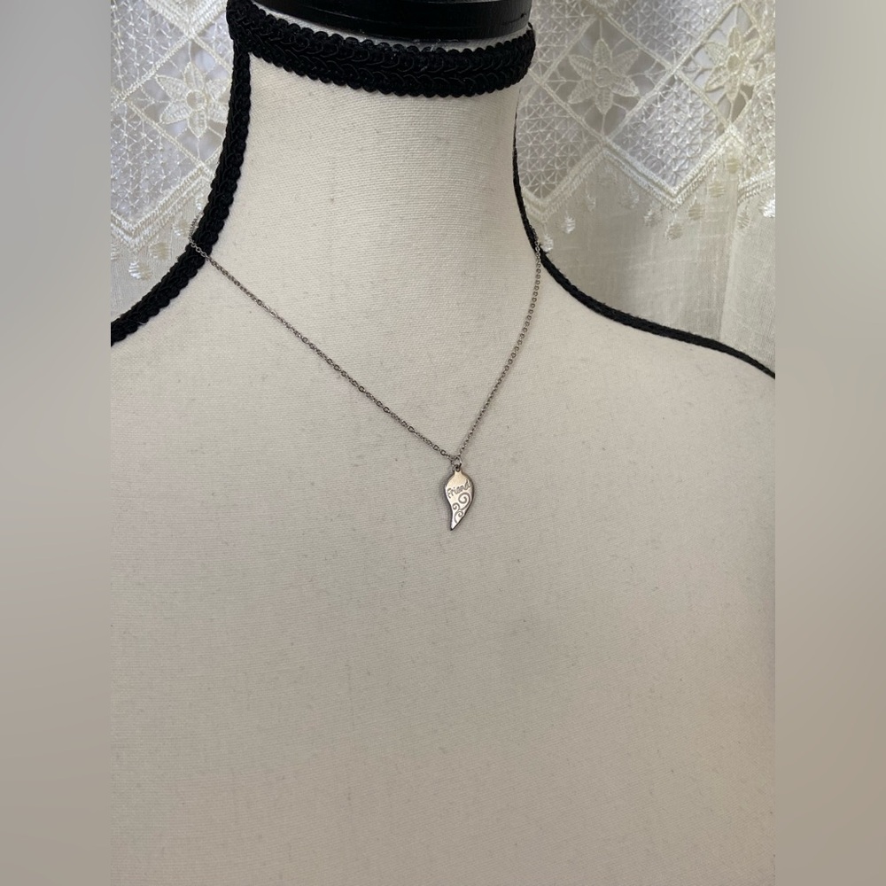 Double Necklace Best Friends heart stainless steel choker silver necklace (2) - Picture 7 of 11